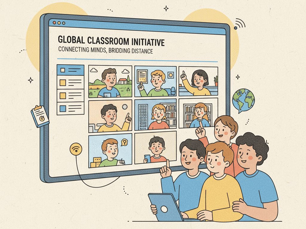 온라인 플랫폼을 통해 여러 지역의 학생들이 함께 수업받는 모습