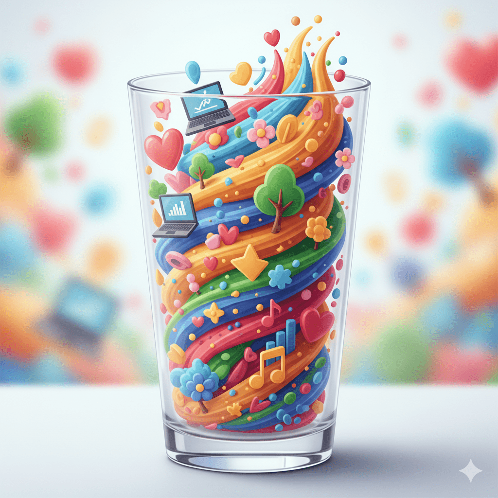 일 아이콘과 삶 아이콘이 부드럽게 섞이는 마블 케이크의 모습