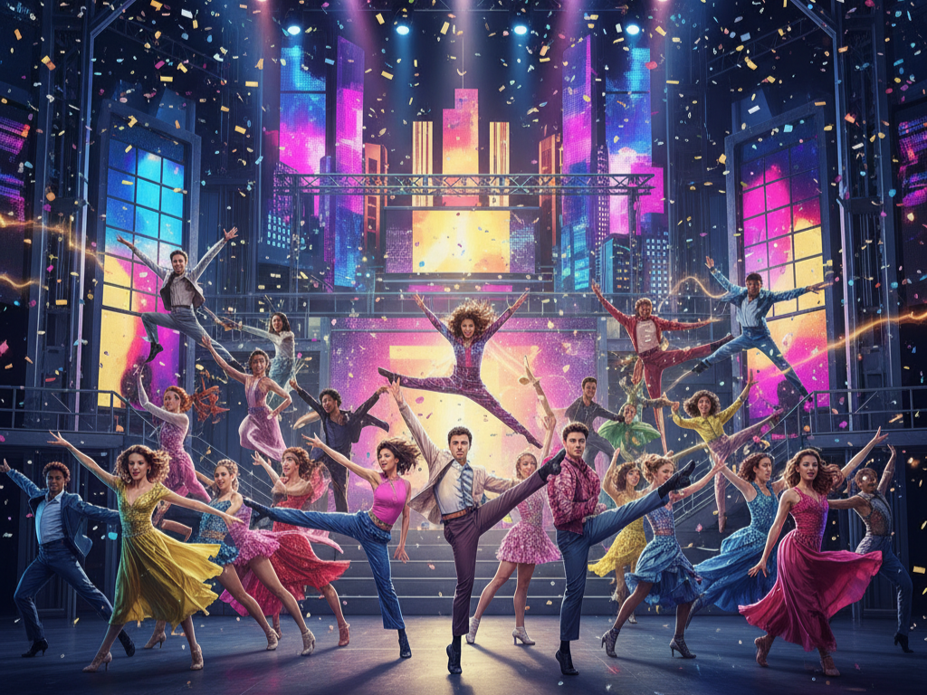 뮤지컬 배우들의 화려한 군무 일러스트