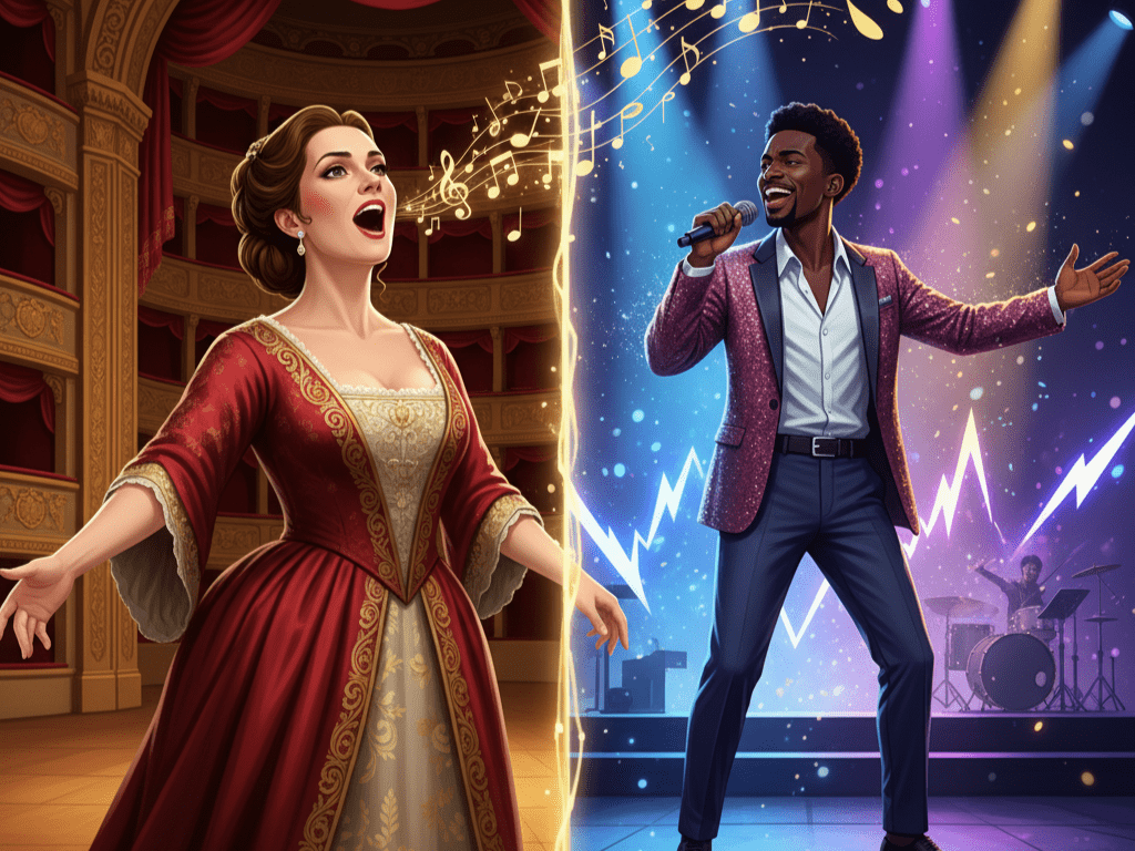 오페라 가수와 뮤지컬 배우의 창법 비교 일러스트