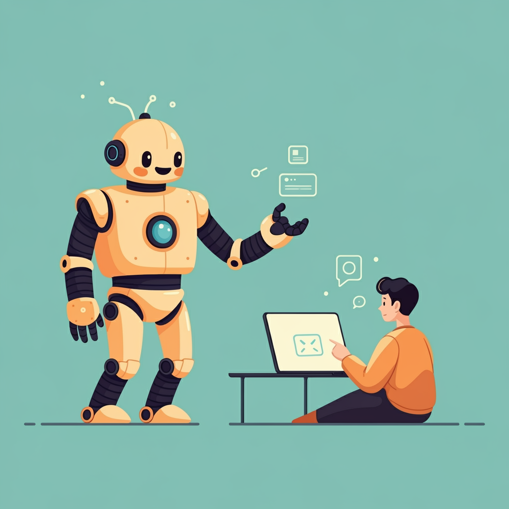 알고리즘이라는 거대한 손이 사용자에게 필터링된 정보만 쏙쏙 골라 먹여주는 모습의 일러스트