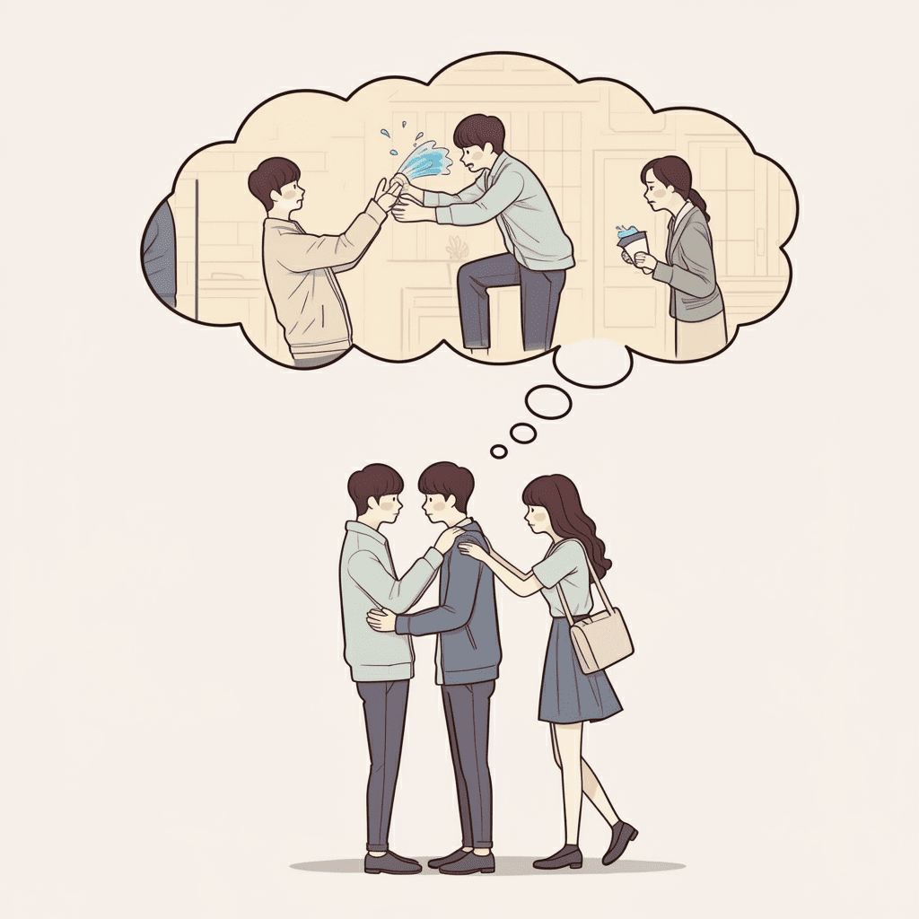 드라마 속 클리셰 장면들을 상상하는 커플의 모습