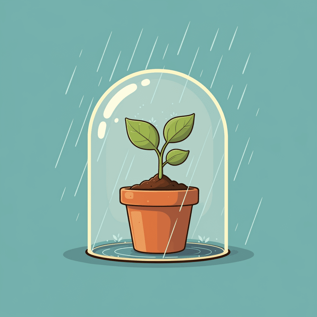 새싹이 안전한 보호막 안에서 자라나는 모습