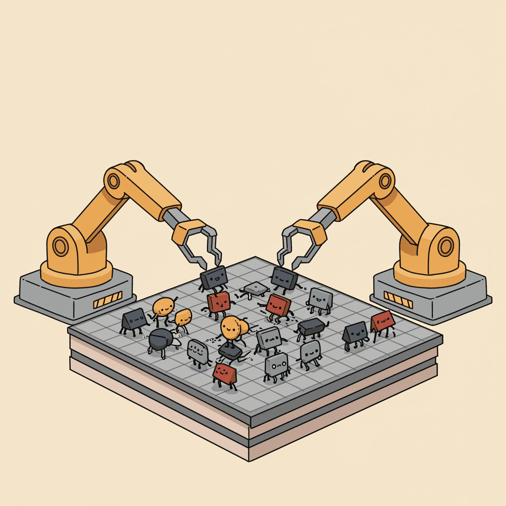 수많은 트랜지스터가 반도체 칩 위에 빽빽하게 들어차 있는 모습