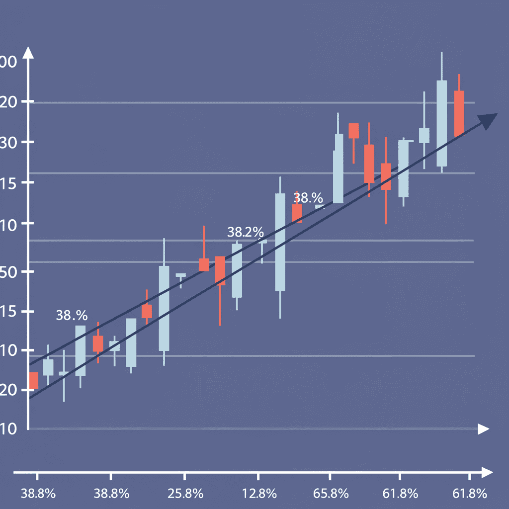 피보나치 되돌림 비율이 표시된 주식 차트 예시 일러스트