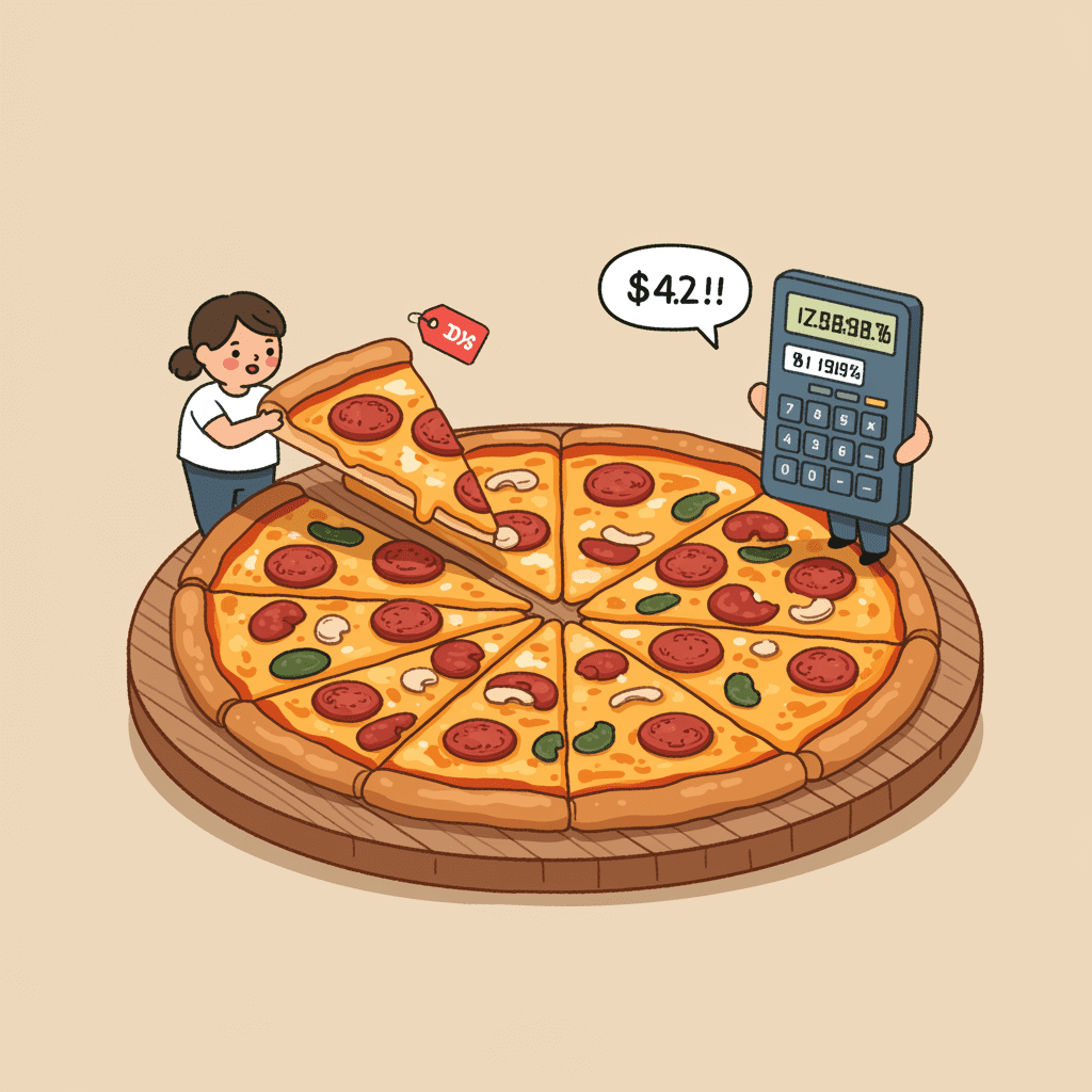 회사의 가치를 설명하는 피자 조각 비유 일러스트