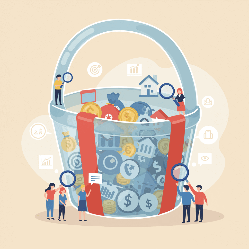 ETF의 개념을 보여주는 종합선물세트 일러스트