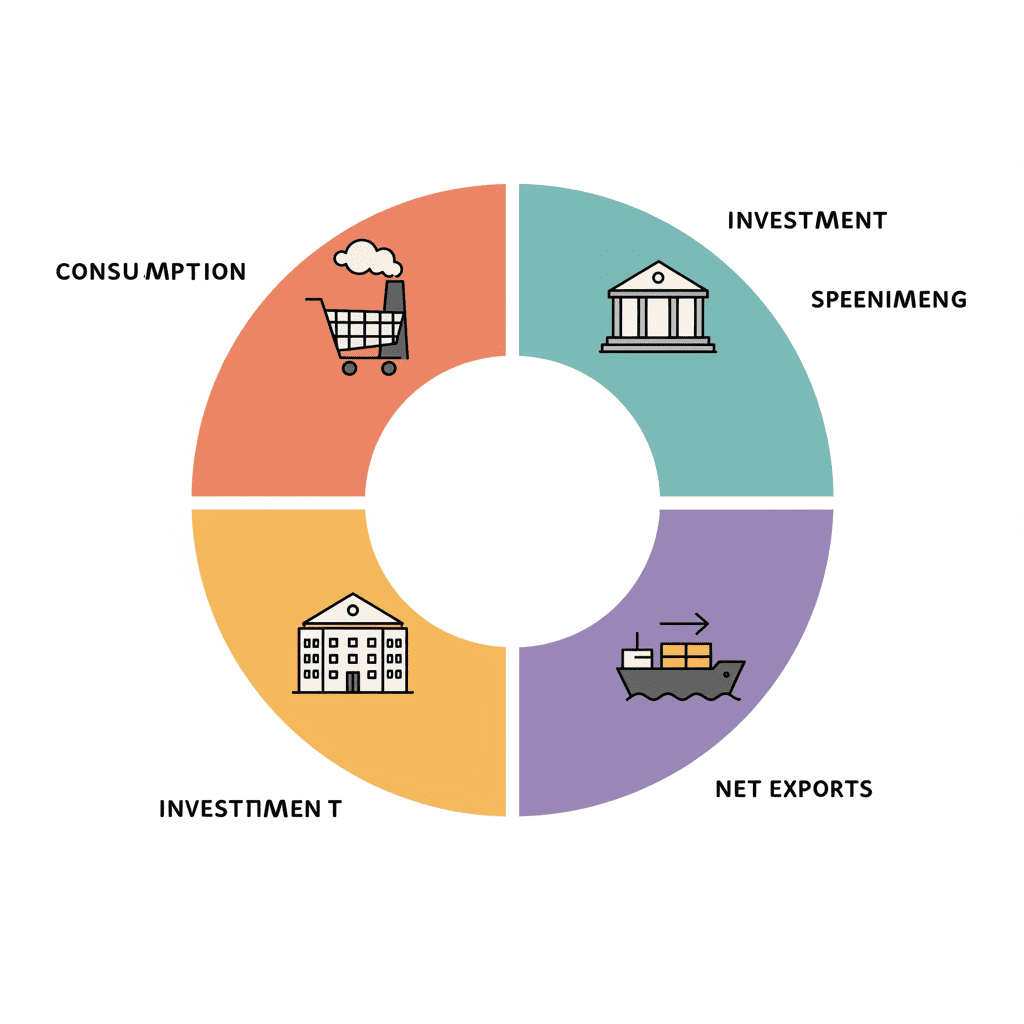 GDP 구성 요소를 나타내는 귀여운 파이 차트 일러스트
