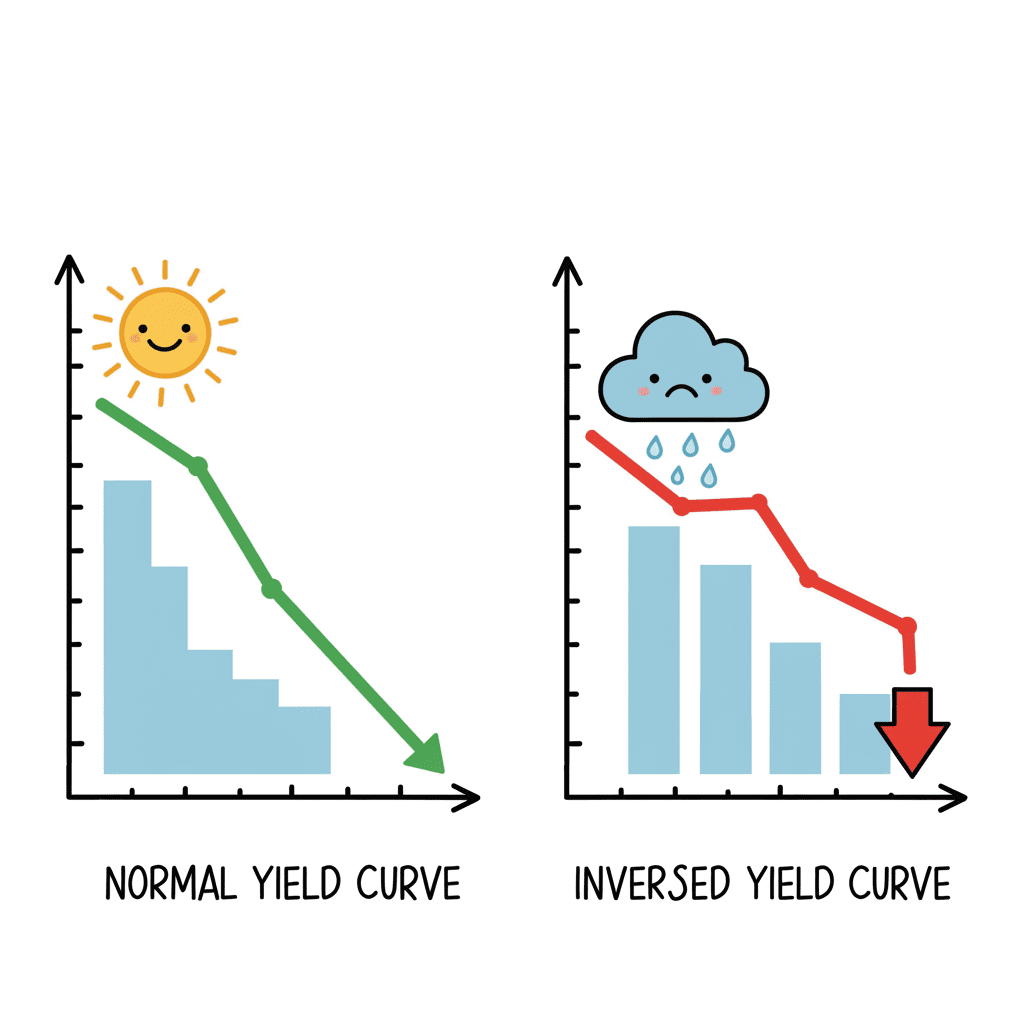 정상 수익률 곡선과 역수익률 곡선을 비교하는 그래프 일러스트