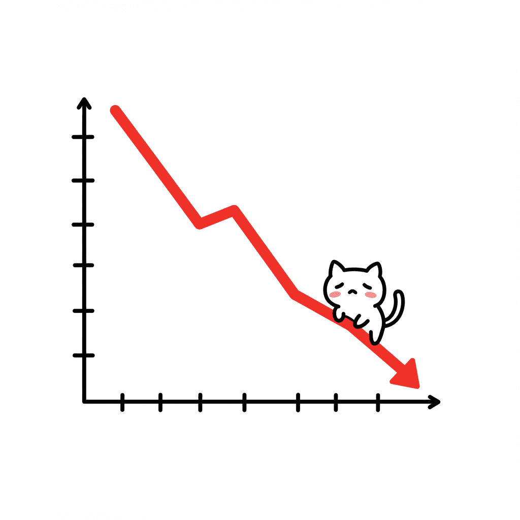 주가 하락 추세선 아래에서 일시적으로 반등했다가 다시 하락하는 주식 차트 일러스트