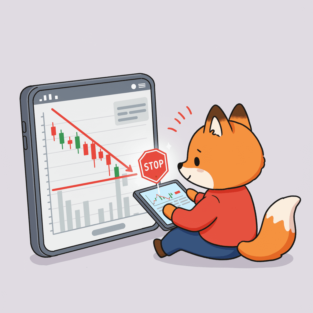 스톱로스 설정을 통해 손실을 방지하고 안심하는 투자자 캐릭터 일러스트